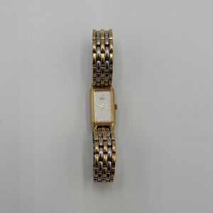 Seiko 2E20-6851 Women’s Two-Tone Quartz Watch Rectangular Gold Stainless